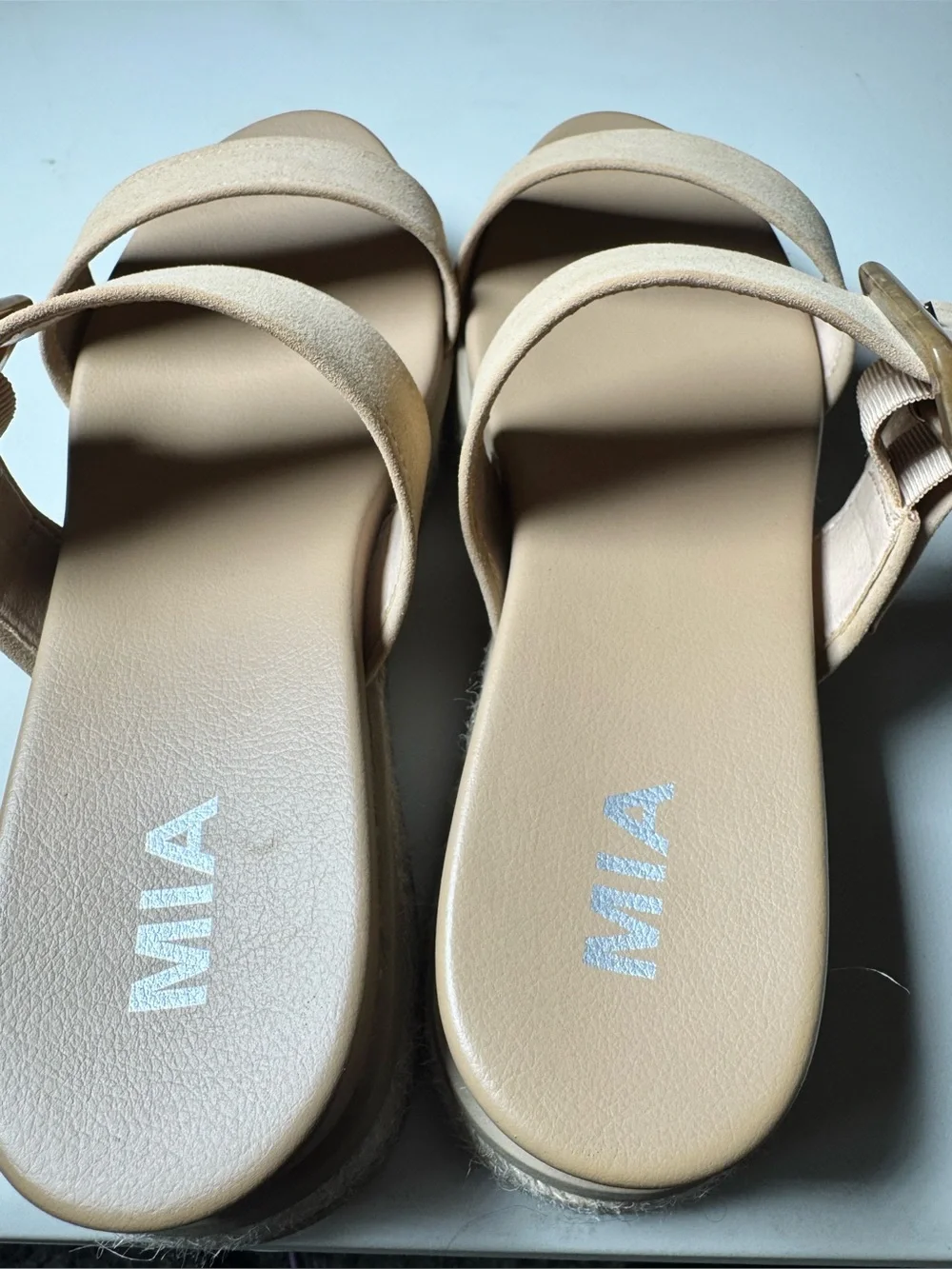 MIA Platform Espadrille Slide Sandals Beige Buckle Size 10
